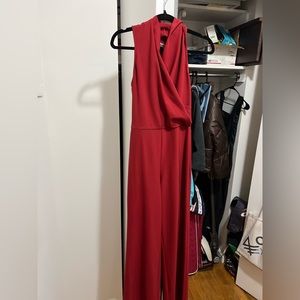 Red jumpsuit with waist tie